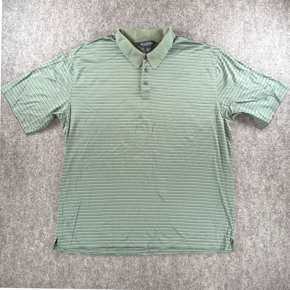Brooks Brothers 1818 Polo Shirt Men's XL Green Striped 100% Cotton‎ Short Sleeve